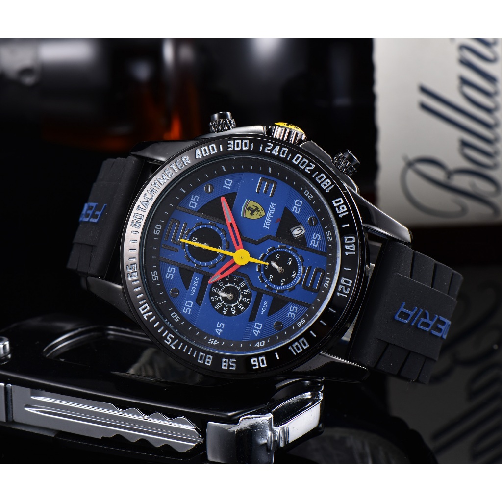 Ferrari FERRARI นาฬิกาข้อมือควอตซ์แฟชั่น กันน้ํา หน้าปัดสีฟ้า สําหรับบุรุษ