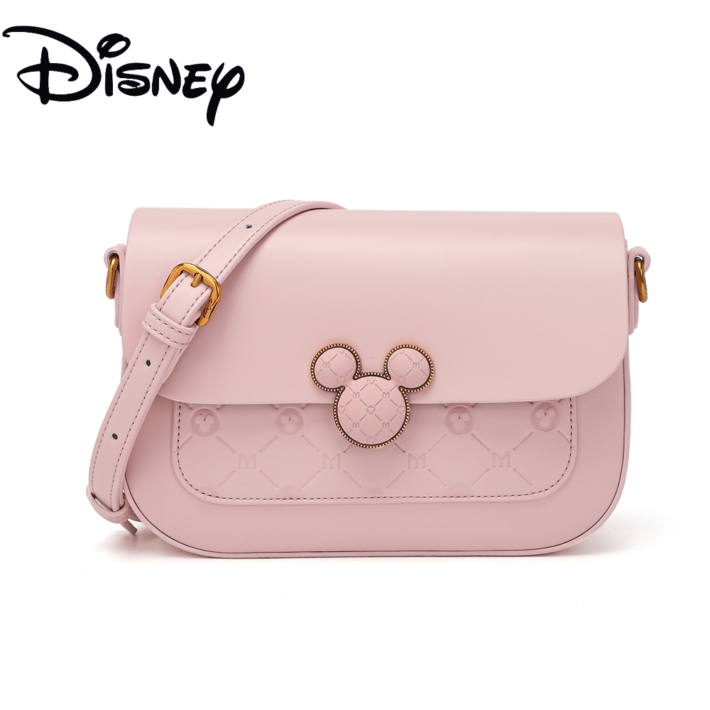 Disney ของแท้ กระเป๋าสะพายไหล่ หนังวัวแท้ แต่งสายโซ่ ปรับได้ ลายมิกกี้เมาส์ สีขาว สีชมพู สีน้ําตาล แฟชั่นสําหรับผู้หญิง BMK-71414