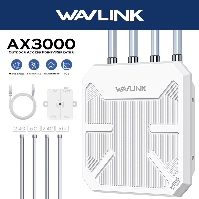 Wavlink AX3000 เราเตอร์ขยายสัญญาณ Wifi POE 4 เสาอากาศ IP67 กันน้ํา Dual Band 2.4G+5G