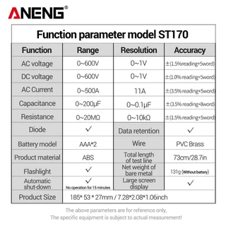 ANENG ST170 multi-function digital clamp มัลติมิเตอร์หน้าจอแบ็คไลท์อัจฉริยะ anti-burn มัลติมิเตอร์ช่างไฟฟ้าแอมมิเตอร์