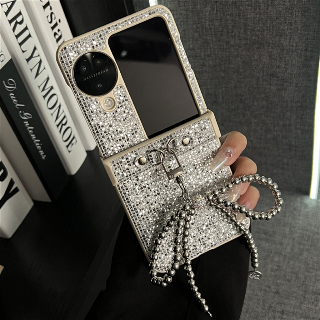 เคสโทรศัพท์มือถือ ฝาพับ กันกระแทก ปิดด้านหลัง ประดับโบว์ 3D กลิตเตอร์ พลอยเทียม ระยิบระยับ หรูหรา สไตล์เกาหลี สําหรับ OPPO Find N2 findn2 Flip Find N2