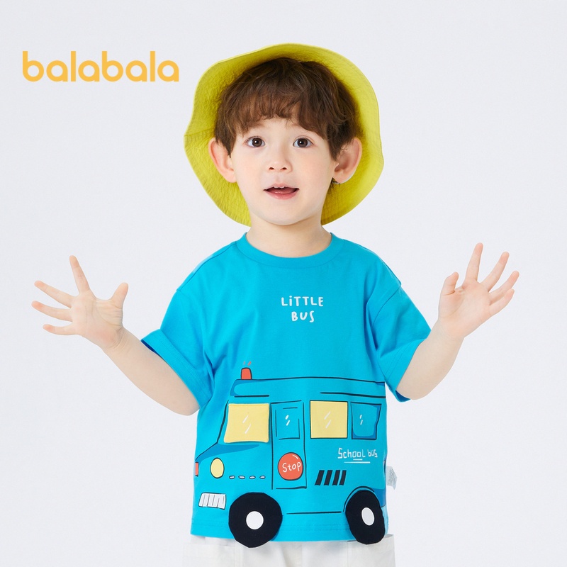 Balabala เสื้อยืดแขนสั้น ผ้าฝ้ายแท้ พิมพ์ลายการ์ตูน แฟชั่นฤดูใบไม้ผลิ และฤดูร้อน สําหรับเด็กผู้ชาย 2024
