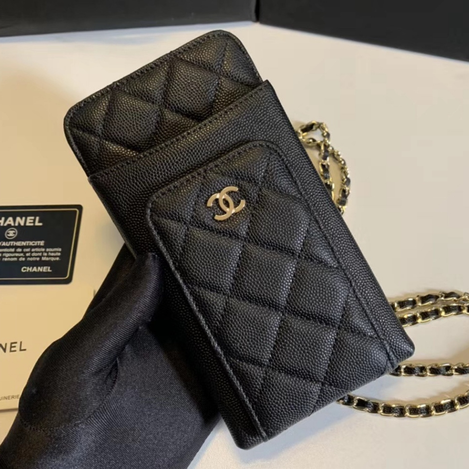แท้ Chanel caviar กระเป๋าสะพายไหล่ หนังเทียม พร้อมกล่องใส่โทรศัพท์ AP0990