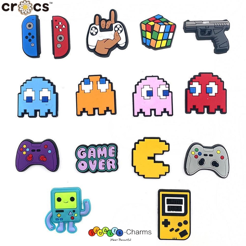 Crocs Jibbitz เกมคอนโซล Pac-Man รูปแบบการ์ตูนน่ารักรองเท้าแตะ PVC อุปกรณ์เสริมตกแต่งหัวเข็มขัด