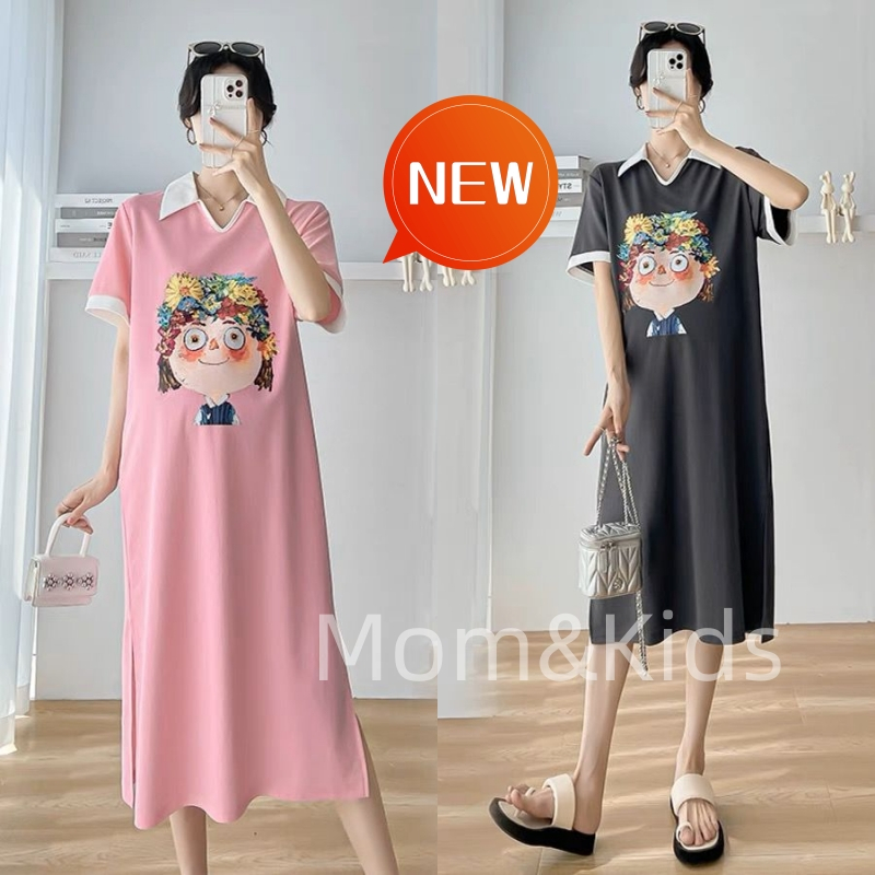 Mom & Kids 2024 ชุดคลุมท้อง พิมพ์ลาย แฟชั่นฤดูร้อน สําหรับแม่และเด็ก #Seluar Mengandung