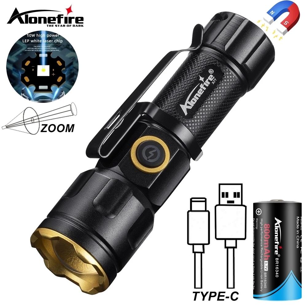 Alonefire X77 ไฟฉายฉุกเฉิน Led ซูมได้ ขนาดเล็ก แบบพกพา ชาร์จไฟได้ มีไฟสีขาว สําหรับบ้าน กลางแจ้ง