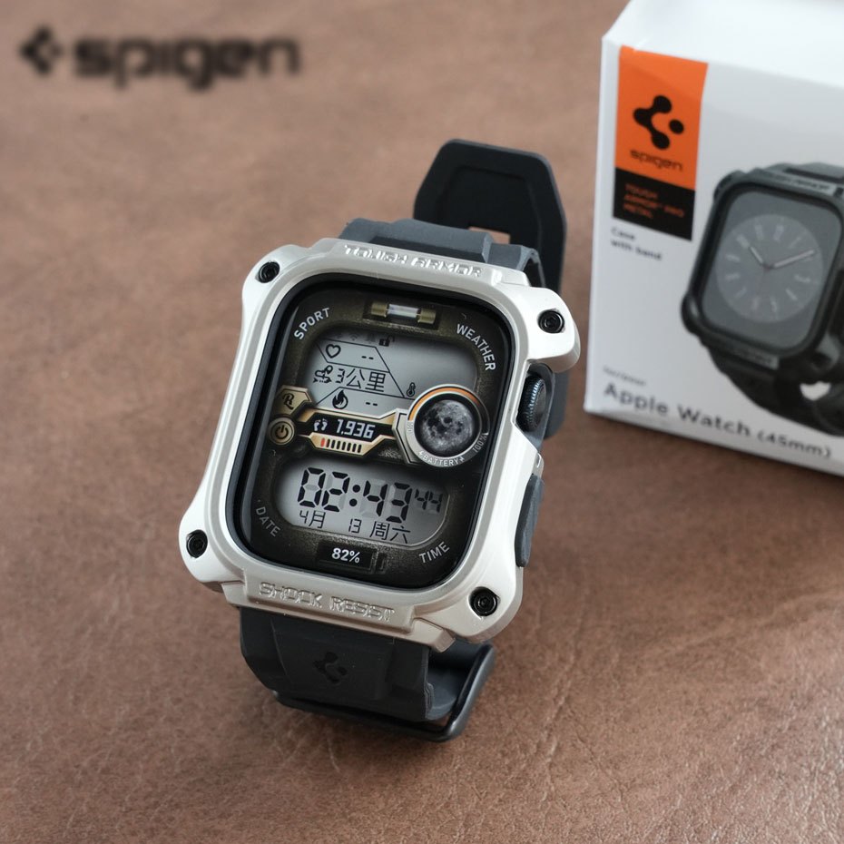 Spigen สายนาฬิกาข้อมือ ยางซิลิโคน ไทเทเนียม โลหะ พร้อมเคสโลหะ แบบเปลี่ยน สําหรับ iWatch Ultra 2 49 มม. 45 มม. 44 มม. iWatch Series 9 8 7 6 5 4 SE2