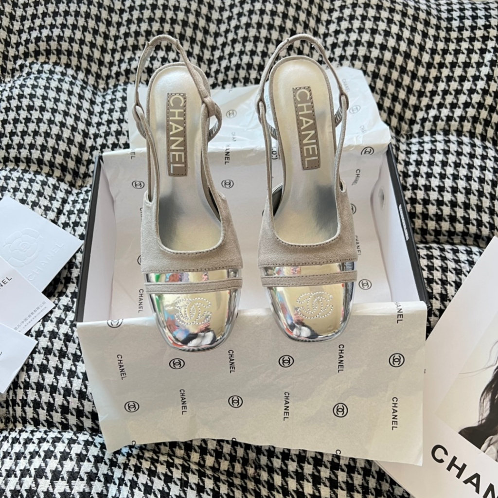 Chanel 2024 รองเท้าส้นสูง รองเท้าแมรี่เจน หนัง บล็อกสี สําหรับผู้หญิง