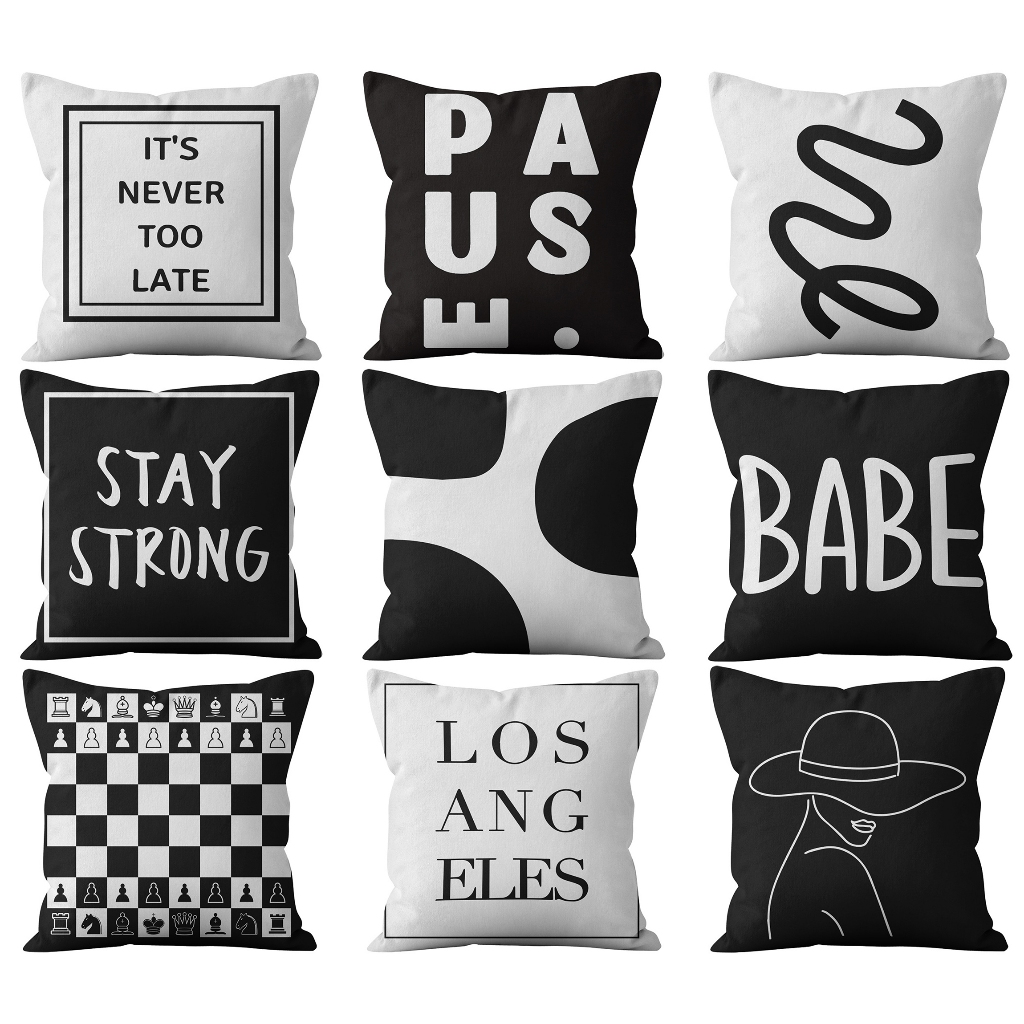 ปลอกหมอน ผ้าฝ้าย ลายเรขาคณิต สีดํา สีขาว ขนาด 70×70.60×60.50×50.45×45.40×40ปลอกหมอนอิงโซฟา แบบหนา มีซิป แฟชั่นคลาสสิก สําหรับตกแต่งบ้านไม่มีแกน)