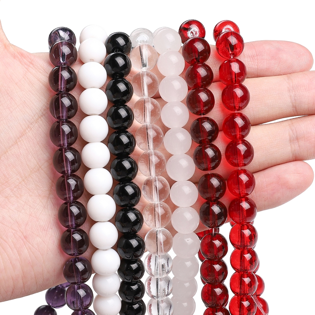[4/6/8/10 มม.] ลูกปัดแก้วใส ทรงกลม สีแดง หินทับทิม องุ่น สีม่วง DIY