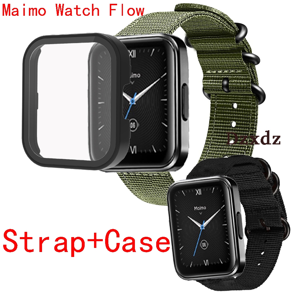 เคส Maimo Watch Flow เคสฝาครอบป้องกันหน้าจอ PC 2in1 เปลือก + ฟิล์มกระจกนิรภัย สายไนล่อน สําหรับ Maimo Flow Smart Watch Band สายรัดข้อมือ