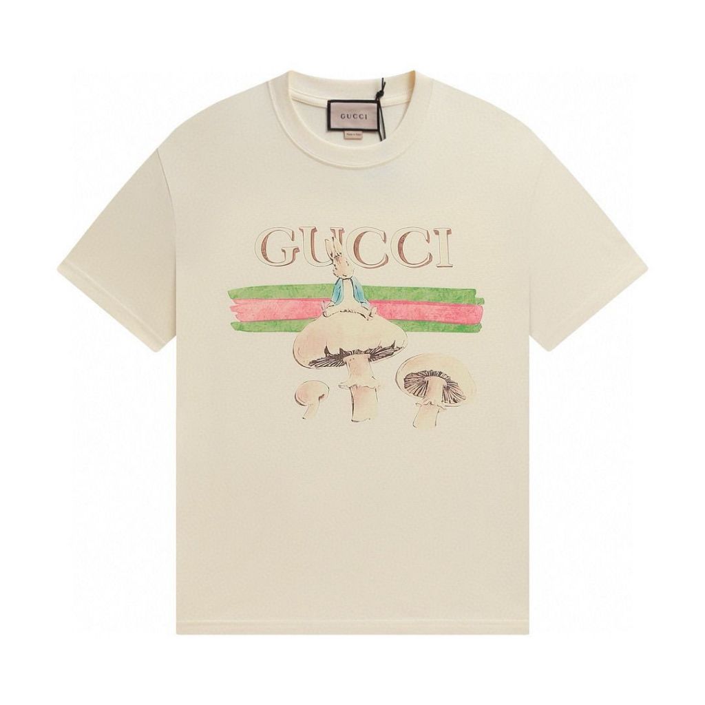 เสื้อยืดแขนสั้น ผ้าฝ้ายแท้ พิมพ์ลายตัวอักษร GU กระต่าย เห็ด 24 ตัว เหมาะกับฤดูร้อน สําหรับคู่รัก