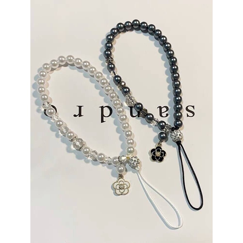 อิน เกาหลีหรูหราดอกคามิเลียมุกลูกปัดโซ่แขวนเชือกแฟชั่นแขวนโซ่แบบพกพาพวงกุญแจเคสโทรศัพท์โซ่เชือกเส้นเล็กสากลโทรศัพท์สร้อยข้อมือป้องกันการล