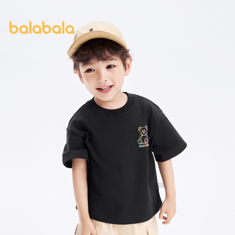 Balabala เสื้อยืดแขนสั้น ผ้าฝ้ายแท้ ลายการ์ตูนน่ารัก แฟชั่นฤดูร้อน สําหรับเด็กผู้ชาย 2024