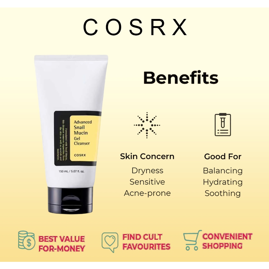 【แท้100%】COSRX AdvancedSnailMucinGelCleanser150ml ต่อต้านริ้วรอยความชุ่มชื้นปรับปรุงริ้วรอย