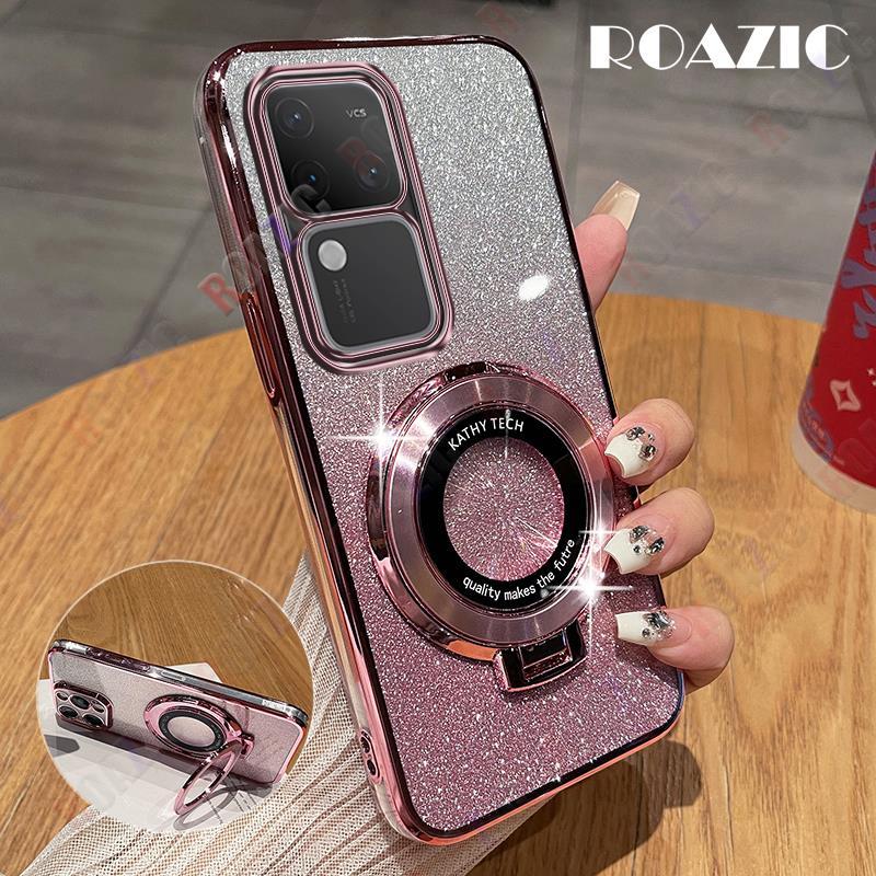 เคสโทรศัพท์มือถือแบบนิ่ม กันกระแทก แต่งกลิตเตอร์ไล่โทนสี พร้อมที่ตั้งวางแม่เหล็ก หรูหรา สําหรับ VIVO V27e V27 V27 Pro V29 V29e V30 S18 S17 V30 S18 Pro 5G SYD02-2
