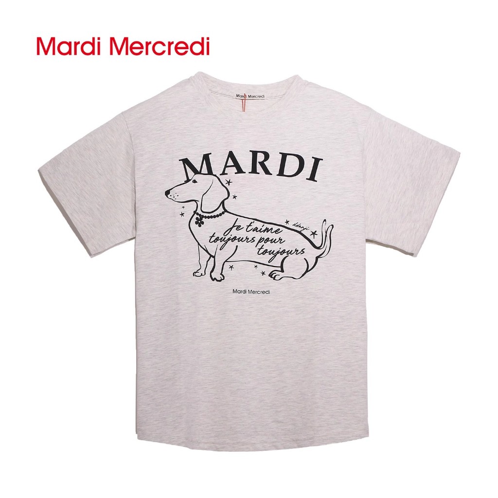 Mardi Mercredi เสื้อยืด แขนสั้น ไส้กรอก สุนัข แกว่งหาง สไตล์ใหม่