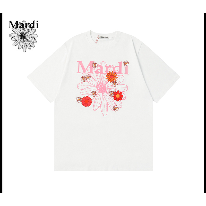 【MardiMercredi Daisy เสื้อยืดลําลอง แขนสั้น พิมพ์ลายดอกไม้ ทรงหลวม สําหรับผู้ชาย และผู้หญิง