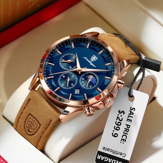 POEDAGAR Relógio Masculino Sports Chronograph Lazer Quartz Watch Couro Calendário Luminoso Impermeável Relógios