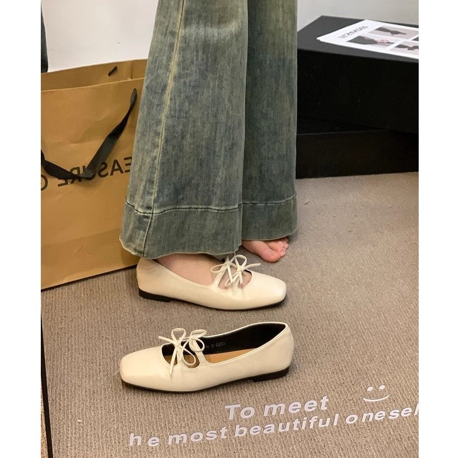 【Sunday Diary】รองเท้าแมรี่เจน Mary Jane พื้นแบน ปากตื้น ประดับโบว์ สไตล์ฝรั่งเศส สําหรับผู้หญิง