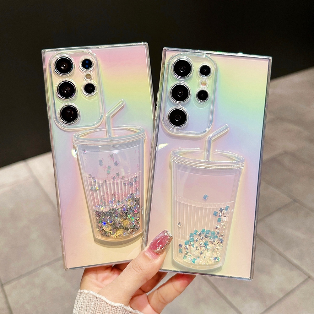 เคสโทรศัพท์มือถือ ซิลิโคนนิ่ม ใส มีทรายไหล ประดับเลื่อมเลเซอร์ออโรร่า สําหรับ Samsung Galaxy S22 S23 S24 Ultra