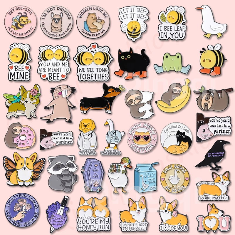 เข็มกลัด รูปการ์ตูนสัตว์น่ารัก ผึ้ง ห่าน สุนัข แมว เข็มกลัด กระเป๋าเป้สะพายหลัง เสื้อผ้า ปกเสื้อ เครื่องประดับ ของขวัญสําหรับเพื่อน