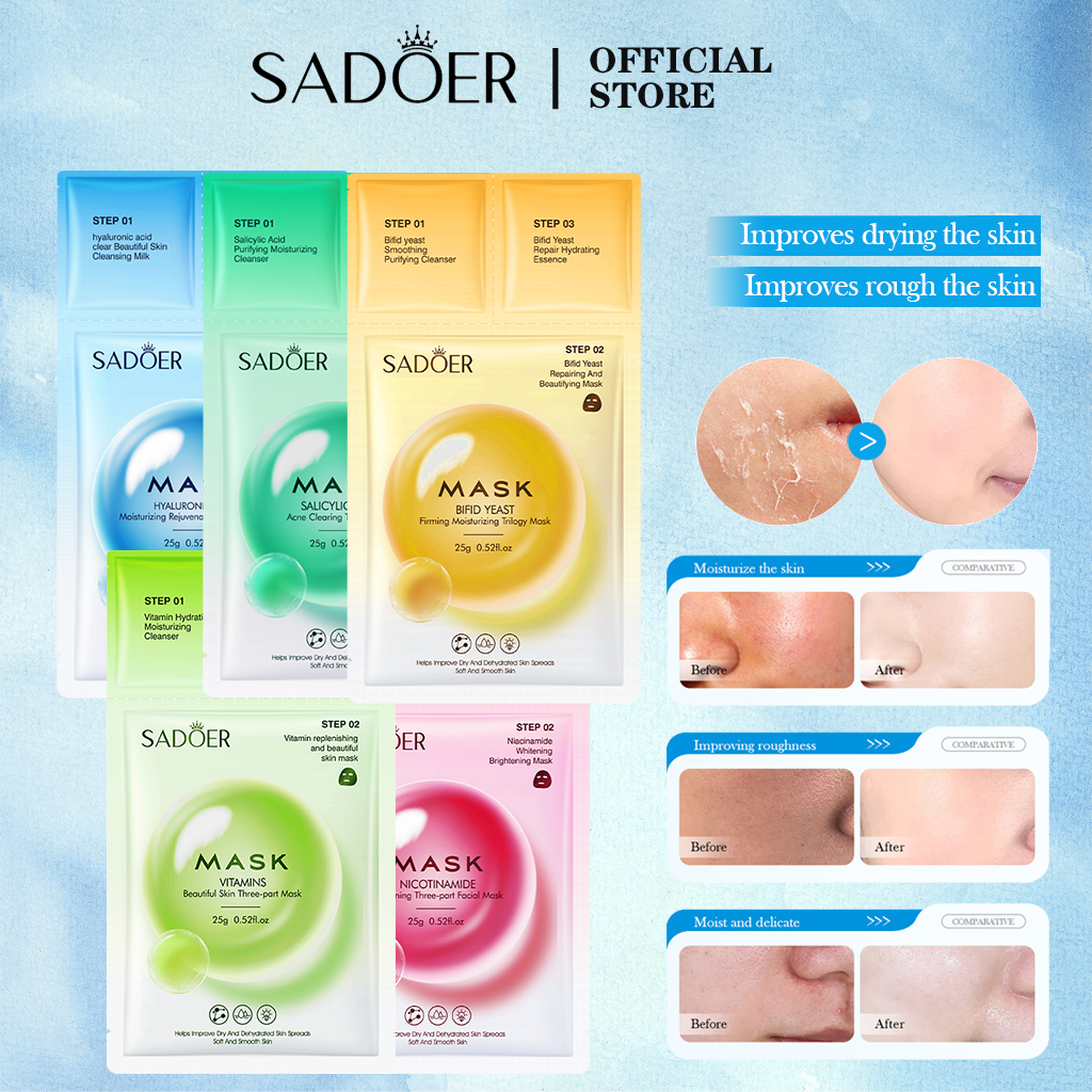 SADOER 3in1 แผ่นมาส์กทองคํา นิโคตินาไมด์ ไวท์เทนนิ่ง บํารุง กรดไฮยารูลอนิก วิตามิน ยีสต์ไบไฟ กรดซาลิไซลิก