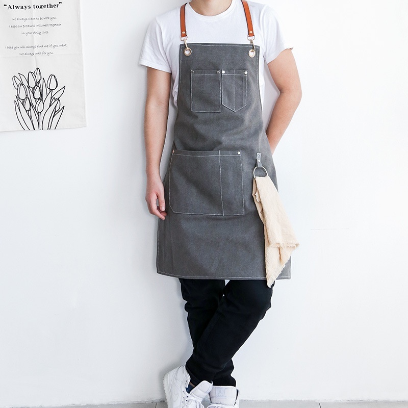 [ติดตามเพื่อรับคูปองส่วนลด] จอยมาร์ท ผ้ากันเปื้อนผ้าใบสไตล์นอร์ดิกผ้ากันเปื้อนทํางานผ้ากันเปื้อนสไตล์ช่างทําผมผ้ากันเปื้อนครัวร้านอาหารชุดป้องกันการฉุดสกปรกกับกระ