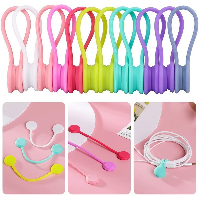 3ชิ้น/เซ็ตซิลิโคนแม่เหล็กเคเบิ้ลออแกไนเซอร์ที่มีสีสันผูกสายหูฟังสายข้อมูลสายไฟห่อหูฟังม้วนเก็บสายผู้จัดการผู้รักษาประตู