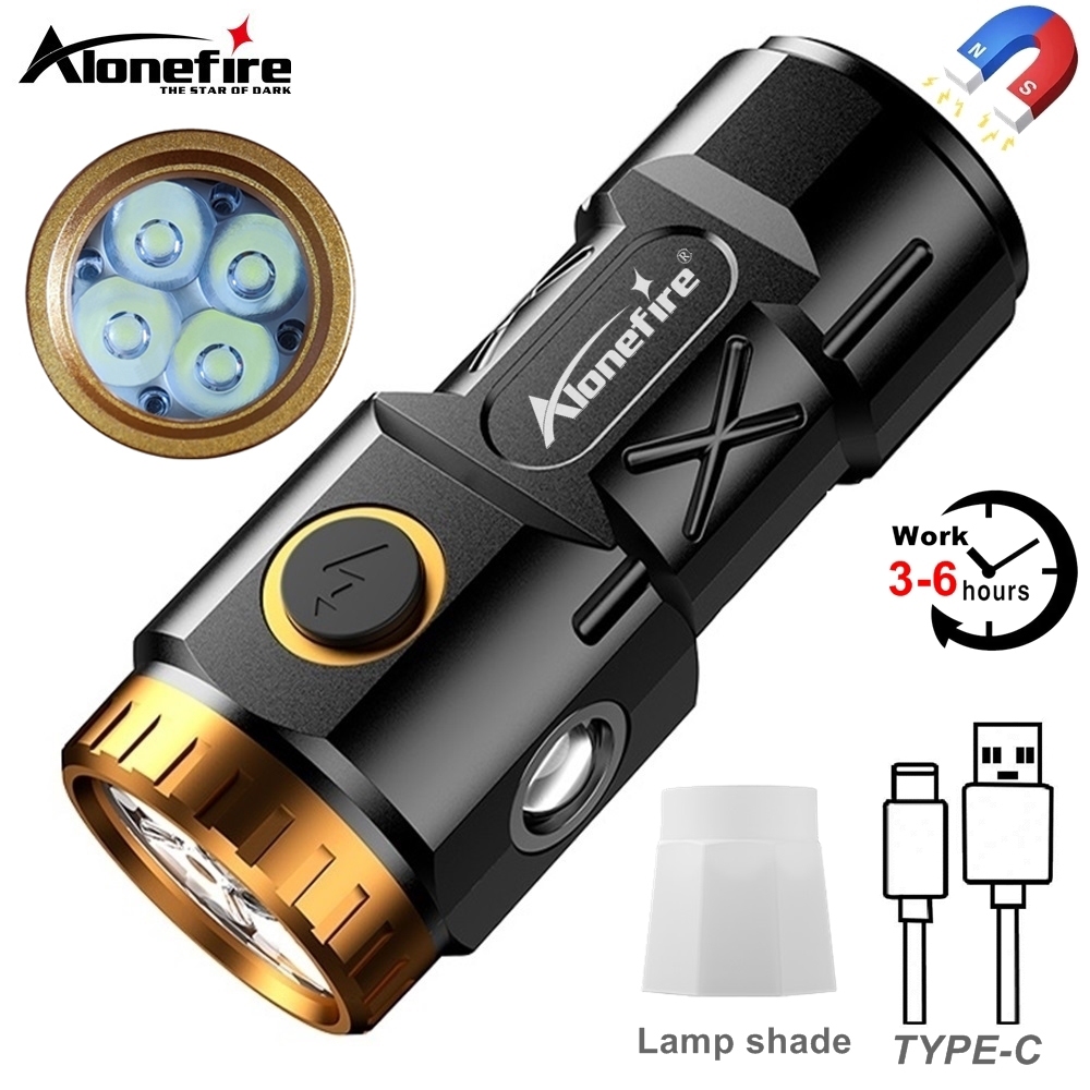 Alonefire X84 Mini Super Bright ไฟฉาย 4x P35 LED พร ้ อมโคมไฟปากกาแม ่ เหล ็ ก Usb ชาร ์ จไฟฉายแบบพกพากลางแจ ้ ง