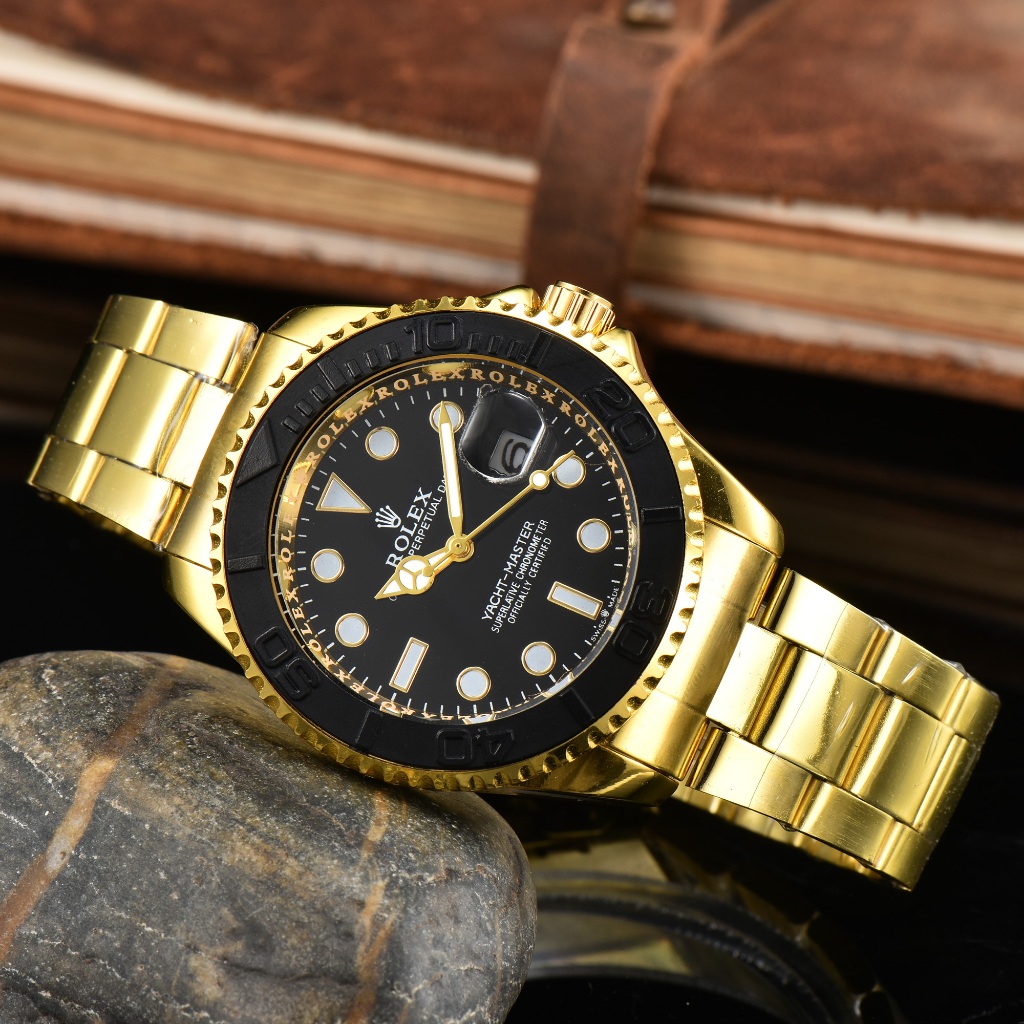 R ROLEX ROLEX Submariner Series All Gold Black Quartz Movement Date Display Men 's Swiss Watch