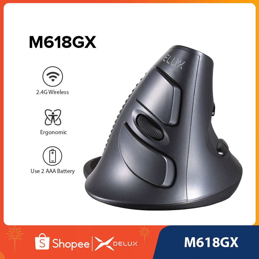 Delux M618GX เมาส์ออปติคอลไร้สาย ตั้งโปรแกรมได้ 6 ปุ่ม 1600DPI สําหรับคอมพิวเตอร์ PC