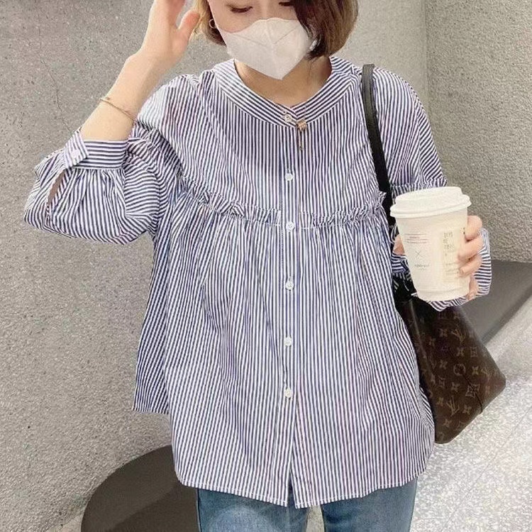 เสื้อเชิ้ตแขนยาว 3/4 ทรงหลวม สไตล์เกาหลี สําหรับผู้หญิง