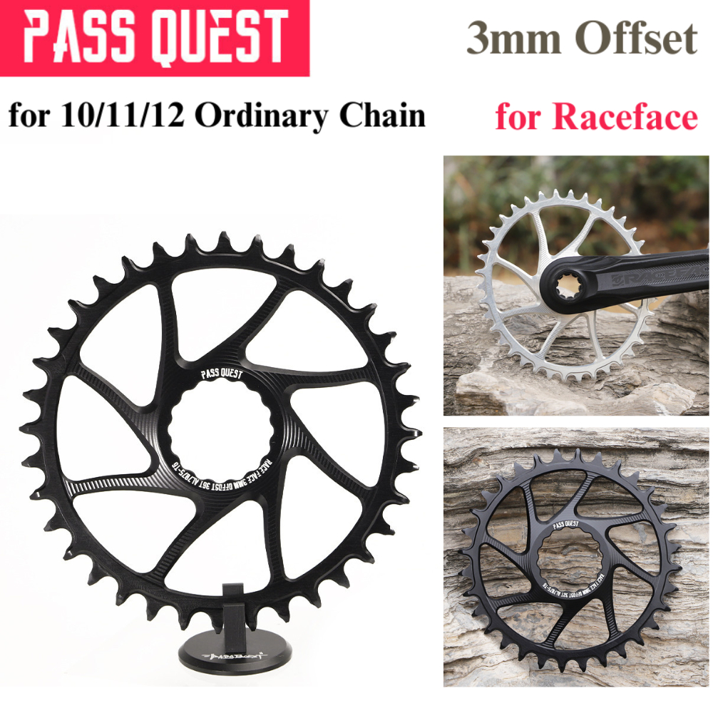 Pass Quest ใบจานหน้าจักรยาน 28T-38T ทรงกลม แคบ กว้าง 3 มม. อะไหล่จักรยานเสือภูเขา MTB RACEFACE NEXT 