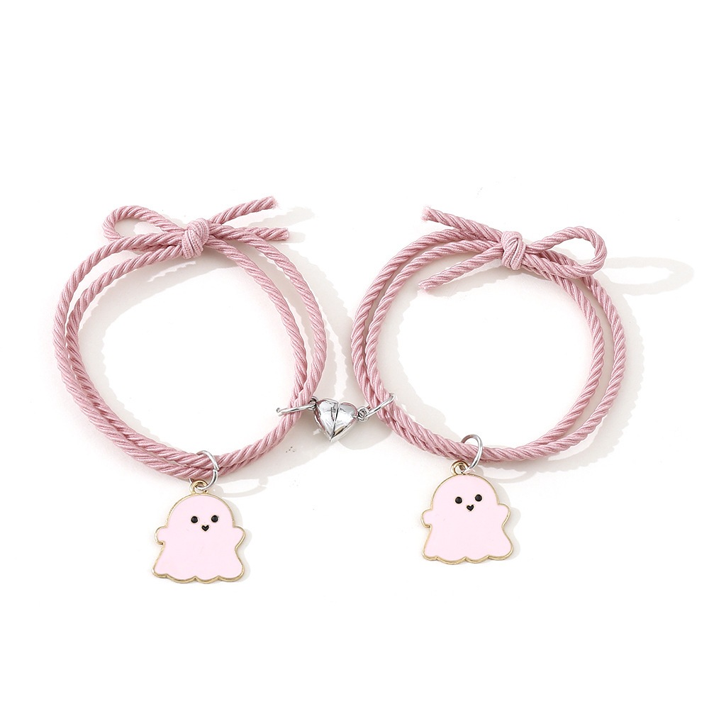 2 In 1 2 ชิ้น / เซต แฮนด์เมด สีชมพู ผี สร้อยข้อมือแม่เหล็ก ที่คาดผม สไปเดอร์แมน สร้อยข้อมือ สําหรับคู่รัก ผู้ชายและผู้หญิง แฟชั่น เครื่องประดับ ของขวัญมิตรภาพ