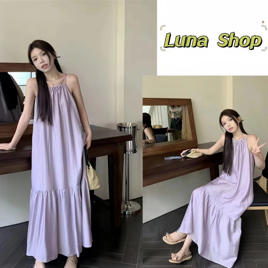Luna shop กระโปรง ชุดเดรสแขนกุดสไตล์อ่อนโยนสำหรับผู้หญิง กระโปรงทรงเอทรงหลวมทรงหลวม พร้อมส่งจากกทม มาถึงใน 3-5 วัน