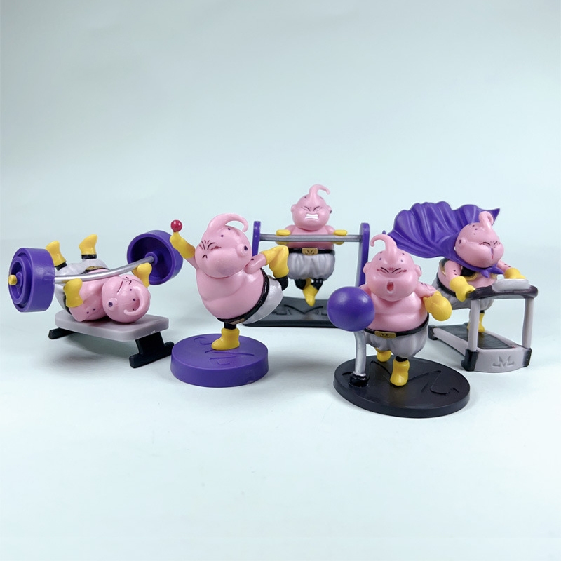 โมเดลฟิกเกอร์ PVC อนิเมะ Dragon Ball Z Babidi Boos Majin Buu Fitness Treadmill Yoga Barbell Q Version ขนาด 5-7 ซม. ของเล่นสําหรับเด็ก 5 ชิ้น ต่อชุด