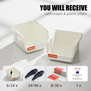 LEADLOONG V1 กล่องอะไหล่ 6/24 ชิ้น ชิ้นส่วนสีขาวกล่องวางซ้อนกันได้กล่องเครื่องมือ 13.5x10.5x7.6 เซนติเมตร/5x4x3 นิ้วจำแนกการจัดเก็บชิ้นส่วนในการบำรุงรักษาการประชุมเชิงปฏิบัติการอุปกรณ์โรงรถรถอุปกรณ์เสริมออแกไนเซอร์