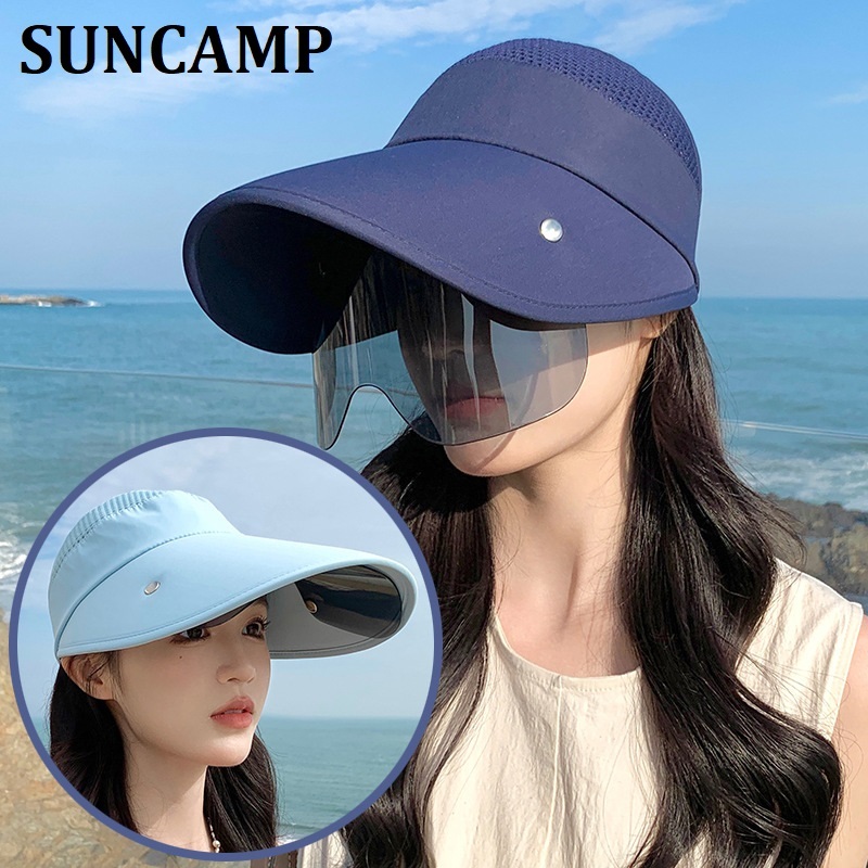 หมวกปีกกว้าง กันแดด อเนกประสงค์ ป้องกันรังสียูวี พร้อมเลนส์ แฟชั่นฤดูร้อน สําหรับผู้หญิง