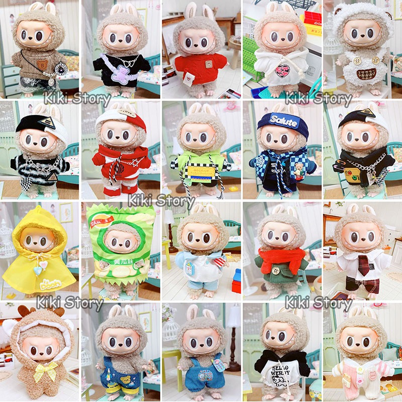 17CM labubu v1 v2 v3 ลาบูบู ชุดจั๊มสูทมีฮู้ด ลาย JK BJD Dolls K-pop Lisa Jennie Jungkook JIMIN Gidle ILLIT Stary ขนาด 17 ซม. เหมาะกับของขวัญ สําหรับแฟนคลับ