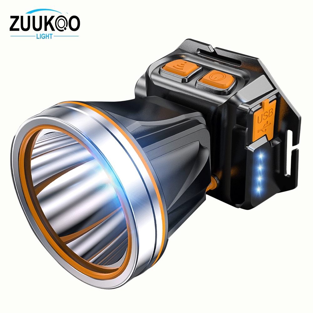 Zuuko ไฟฉายคาดหัว ไฟฉายคาดหัวแสงแรงส่ง ไฟฉายชาร์จไฟ LED ไฟส่องกบไฟส่องสัตว์ ไฟฉายคาดหัวตราช้าง