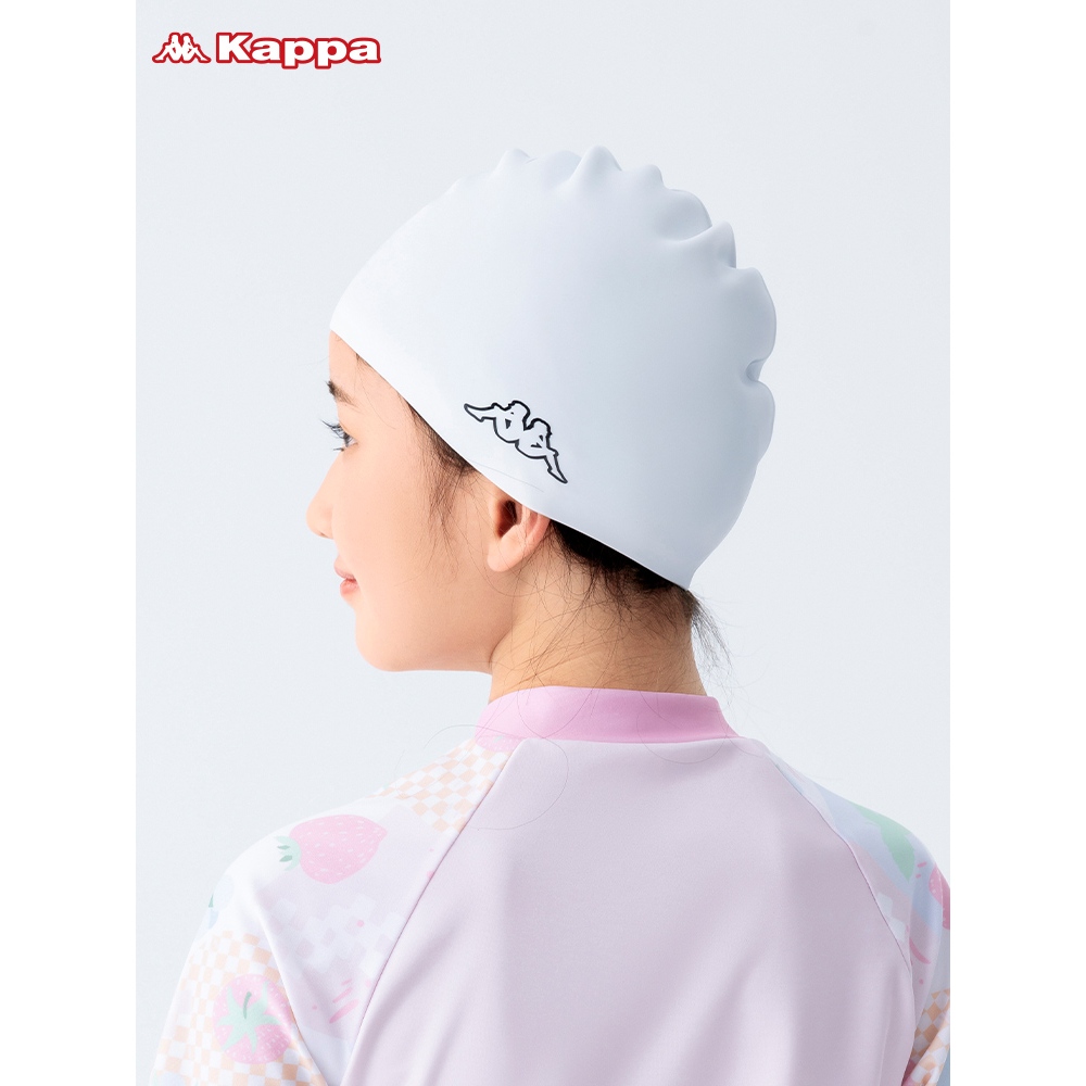 Kappa หมวกว่ายน้ํา ซิลิโคน สีขาว กันน้ํา ไม่มีหัวตัด ขนาดใหญ่ มืออาชีพ สําหรับเด็กผู้ชาย ผู้หญิง