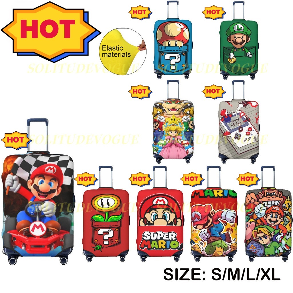 【พร้อมส่ง】ผ้าคลุมกระเป๋าเดินทาง ลายการ์ตูน Super Mario ล้างทําความสะอาดได้ สําหรับกระเป๋าเดินทาง ขนาด 18-32 นิ้ว