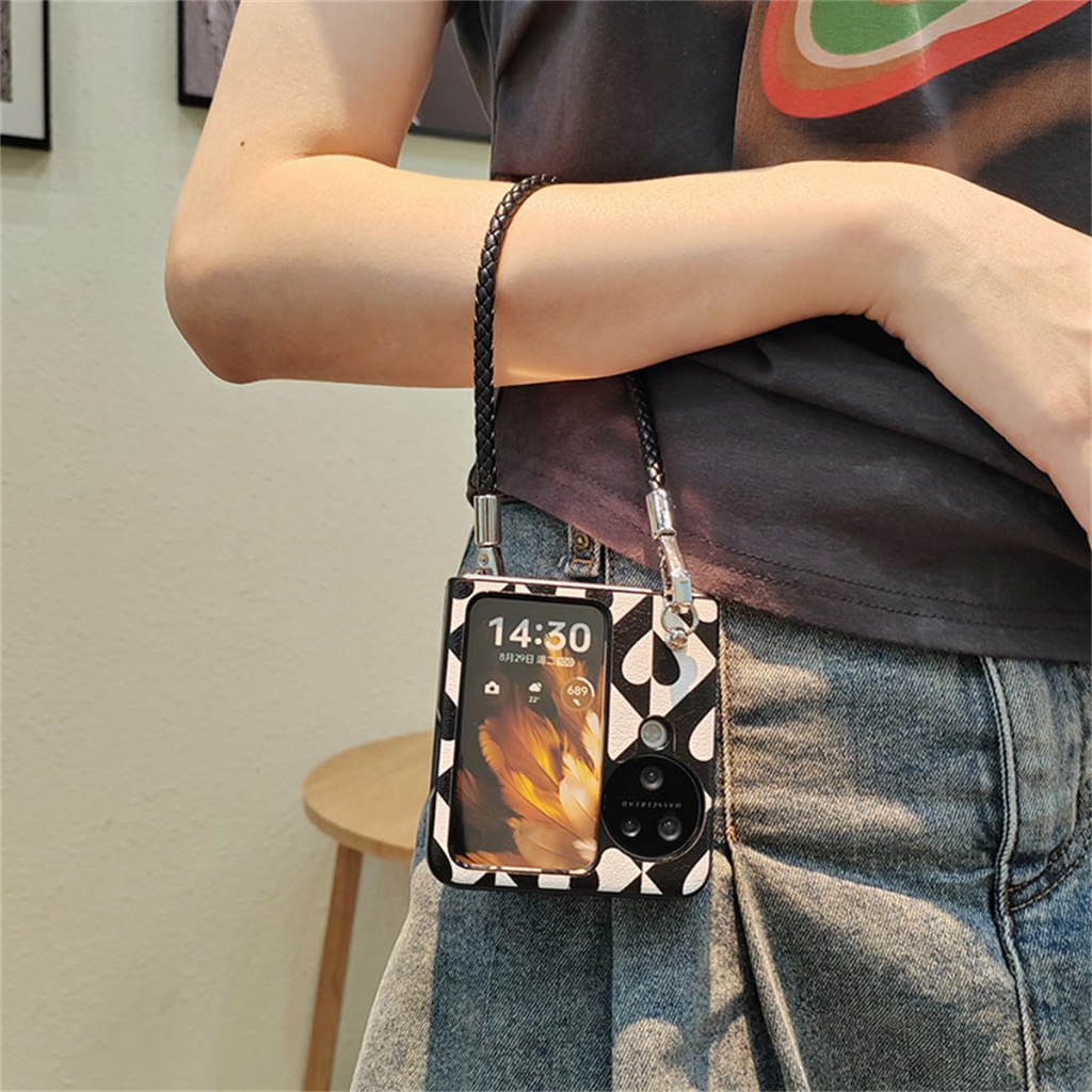 เคสโทรศัพท์มือถือ กันกระแทก ปิดด้านหลัง แบบฝาพับ ลายตาราง หัวใจ สไตล์เกาหลี หรูหรา สําหรับ OPPO Find N2 Flip findn2 Flip Find N2