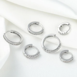 1 ชิ้น 316L ต่างหูห่วงสแตนเลสแถวเดียว Cubic Zirconia ต่างหูขนาดเล็ก