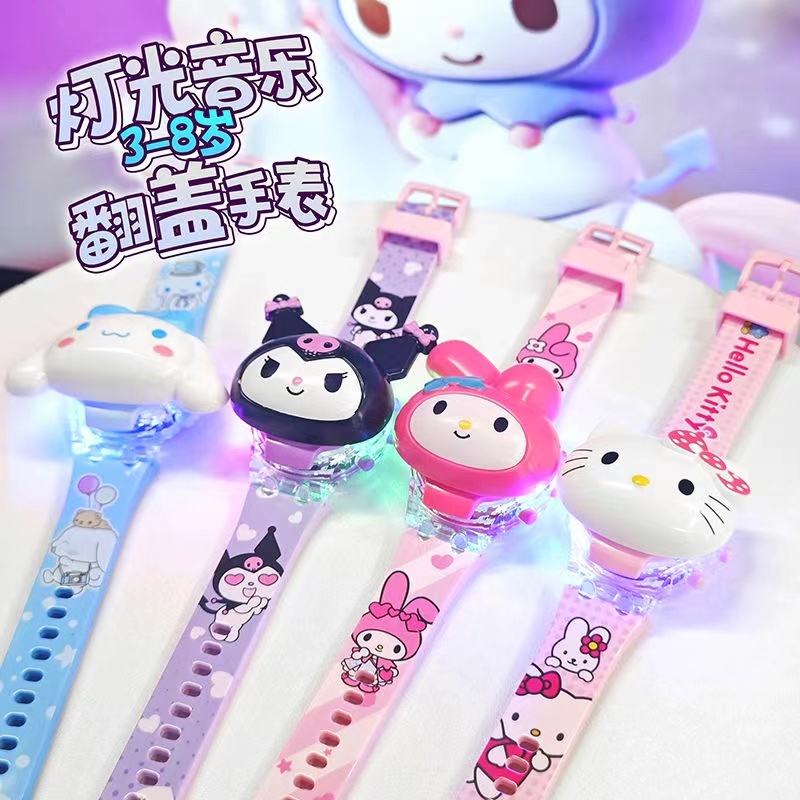 Sanrio Kuromi นาฬิกาข้อมือ มีไฟ Led เรืองแสง ลาย Melody Cinnamoroll 3D ของขวัญ สําหรับเด็กผู้หญิง นักเรียน