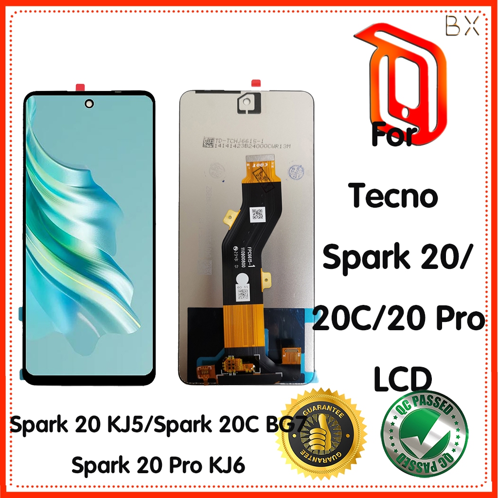 สําหรับ Tecno Spark 20 KJ5 LCD Spark 20C BG7 กรอบหน้าจอ LCD Touch Panel Digitizer สําหรับ Infinix Te
