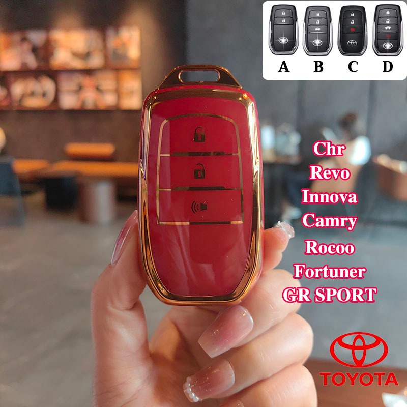 2/3/4 ปุ่มรีโมทสมาร์ทกุญแจรถแหวนฝาครอบกรณีเชลล์ปกป้องสําหรับ Toyota Innova/Rocoo/Fortuner2017-2019/GR SPORT 2022-2024/Chr 2018/Revo