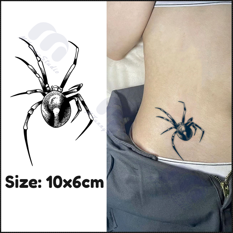 【MF Magic Tattoo】สติกเกอร์รอยสักชั่วคราว ลายแมงมุม สีดํา กันน้ํา 15 วัน