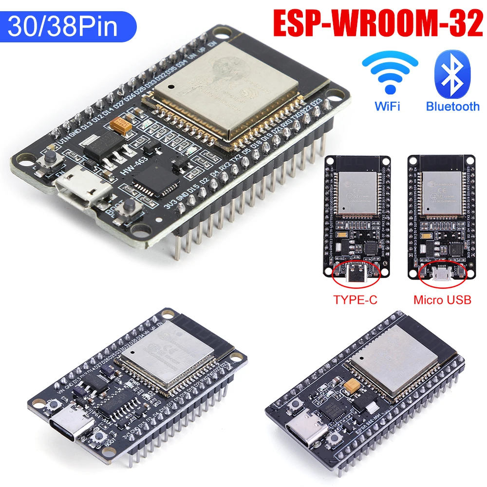 ESP32 บอร์ดพัฒนา TYPE-C/Micro-USB CH340C CP2102 CH9102X WiFi+Bluetooth Dual Core NodeMCU-32S Lua ESP